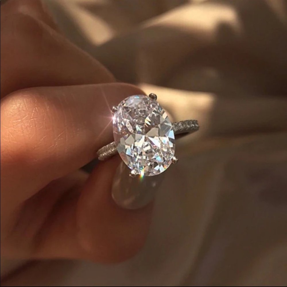 New Oval Cut 925 Silver Diamond Promise Ring